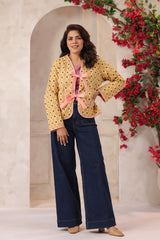 Yellow Booti Printed Free-Size Quilted Cotton Jacket