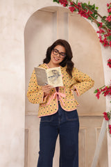 Yellow Booti Printed Free-Size Quilted Cotton Jacket