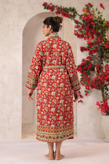 Red Agra Jaal Printed Reversible Quilted Robes