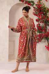Red Agra Jaal Printed Reversible Quilted Robes