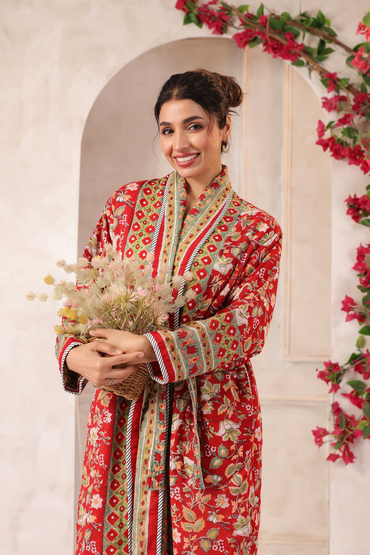 Red Agra Jaal Printed Reversible Quilted Robes
