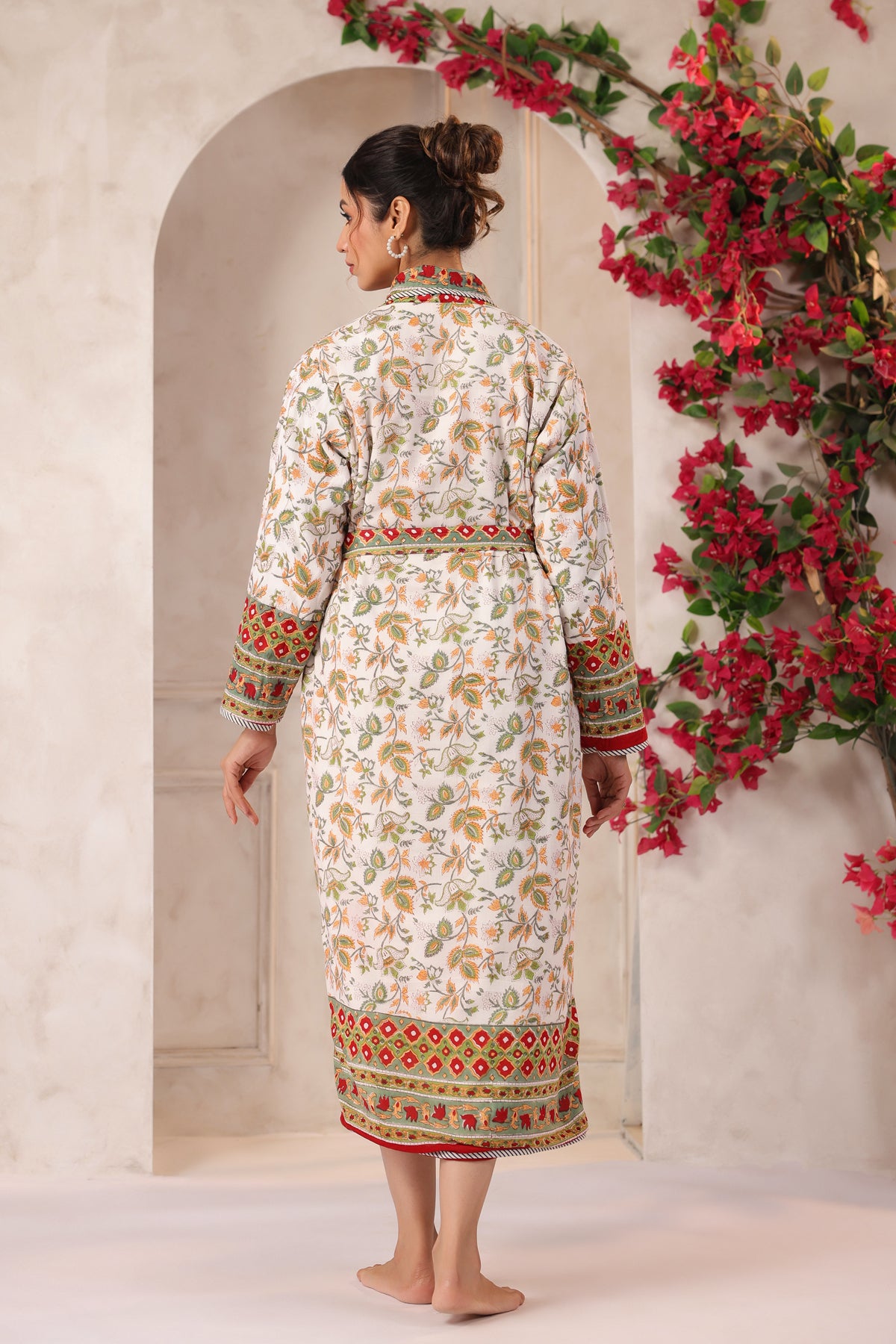 Red Agra Jaal Printed Reversible Quilted Robes