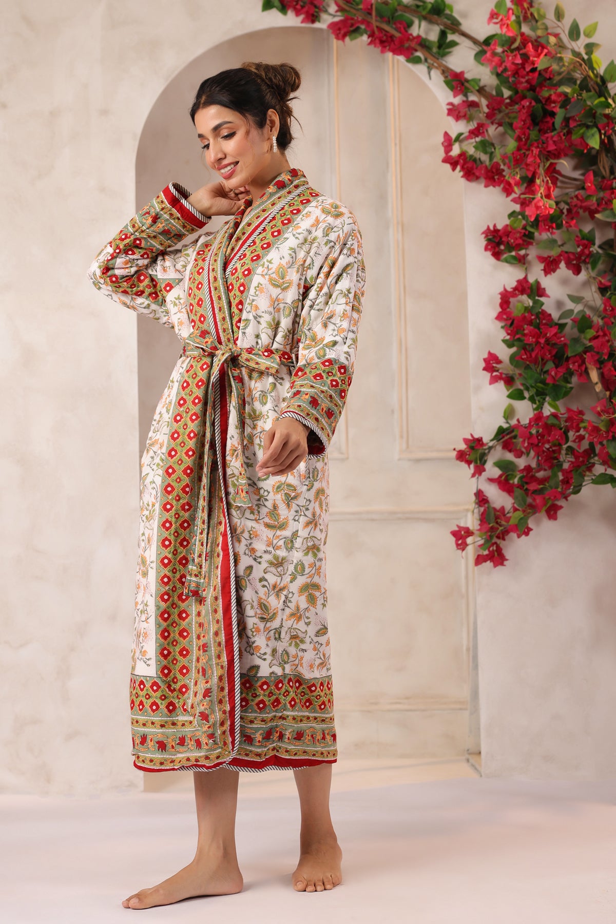 Red Agra Jaal Printed Reversible Quilted Robes