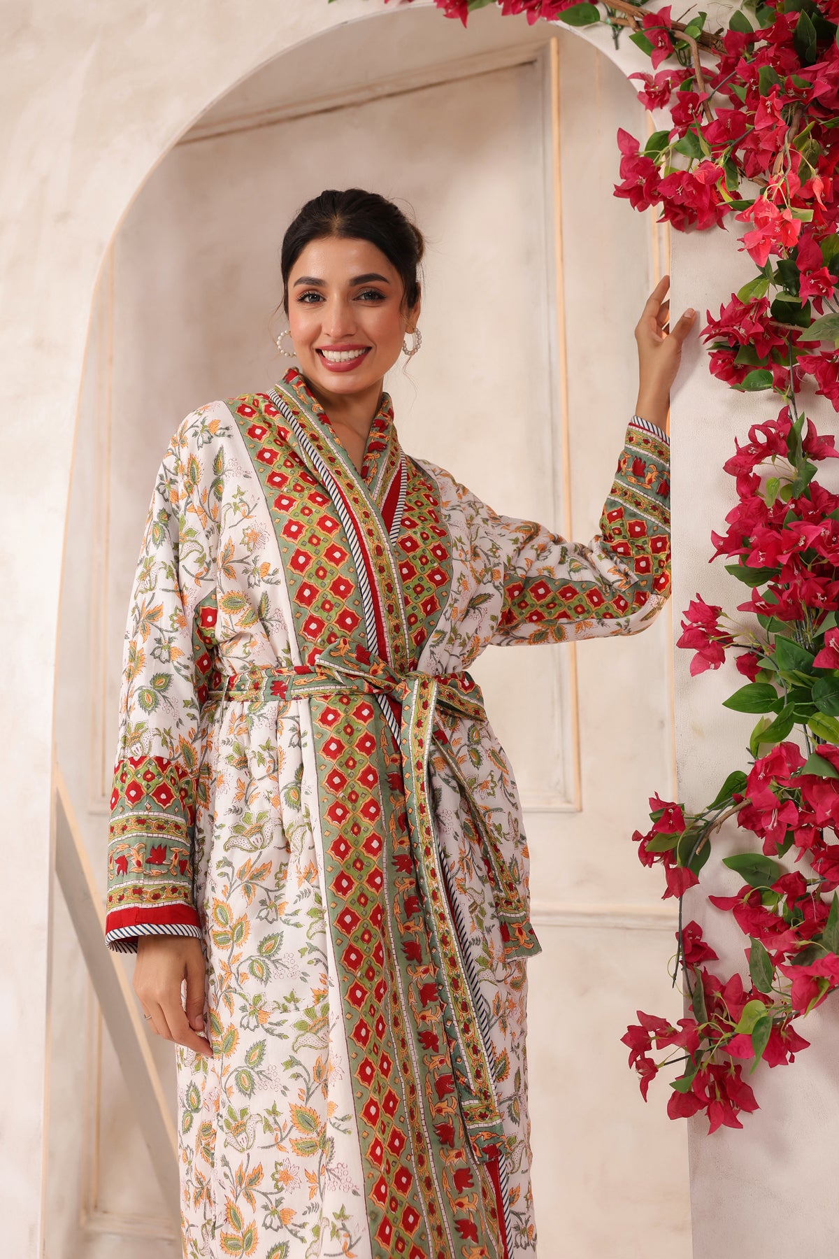 Red Agra Jaal Printed Reversible Quilted Robes