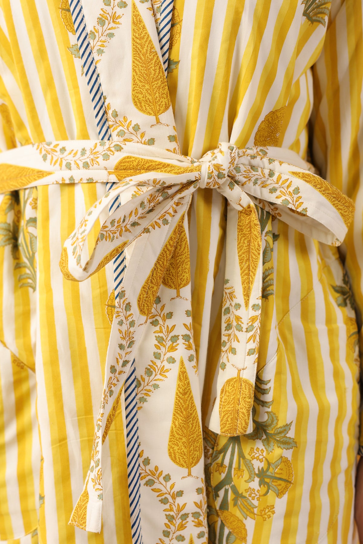 Yellow Stripes Printed Reversible Quilted Robes