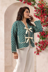 Green Booti Printed Free-Size Quilted Cotton Jacket