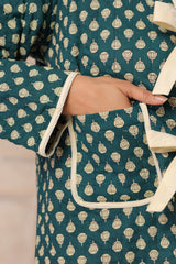 Green Booti Printed Free-Size Quilted Cotton Jacket
