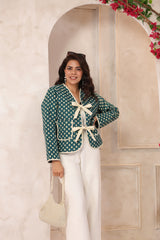 Green Booti Printed Free-Size Quilted Cotton Jacket
