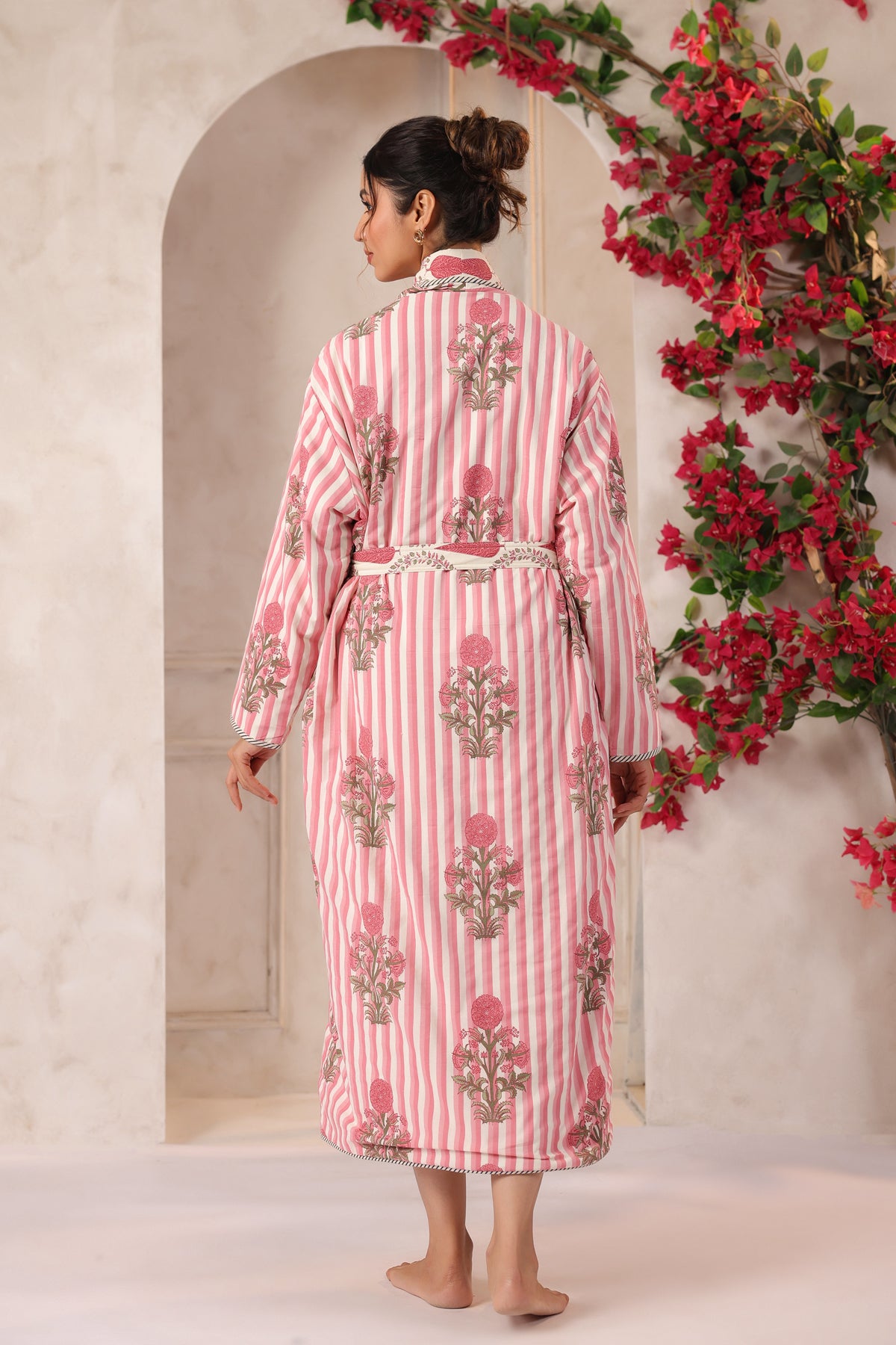 Pink Stripes Printed Reversible Quilted Robes