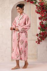 Pink Stripes Printed Reversible Quilted Robes