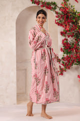 Pink Stripes Printed Reversible Quilted Robes