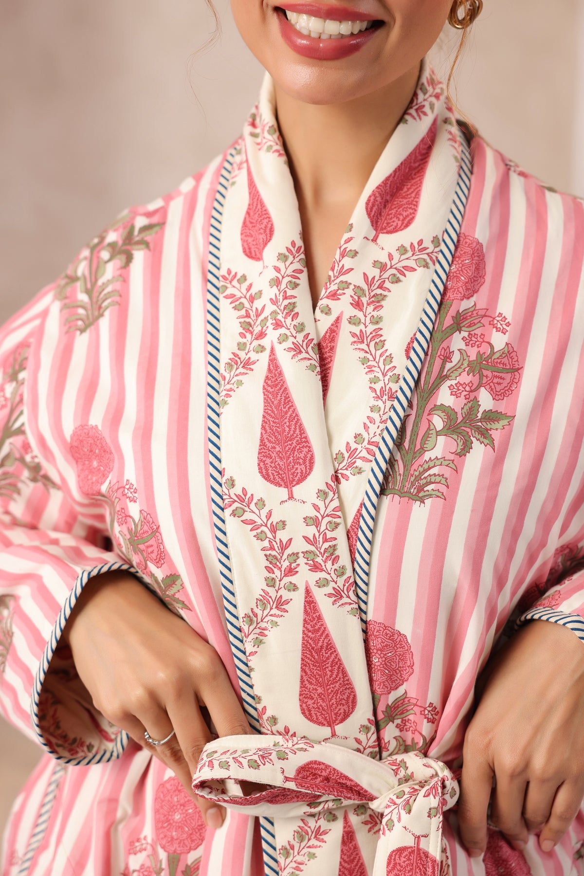 Pink Stripes Printed Reversible Quilted Robes