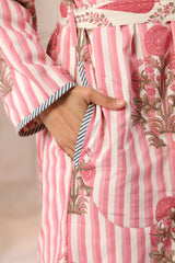 Pink Stripes Printed Reversible Quilted Robes