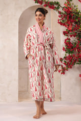 Pink Stripes Printed Reversible Quilted Robes