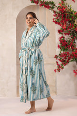 Blue Stripes Printed Reversible Quilted Robes