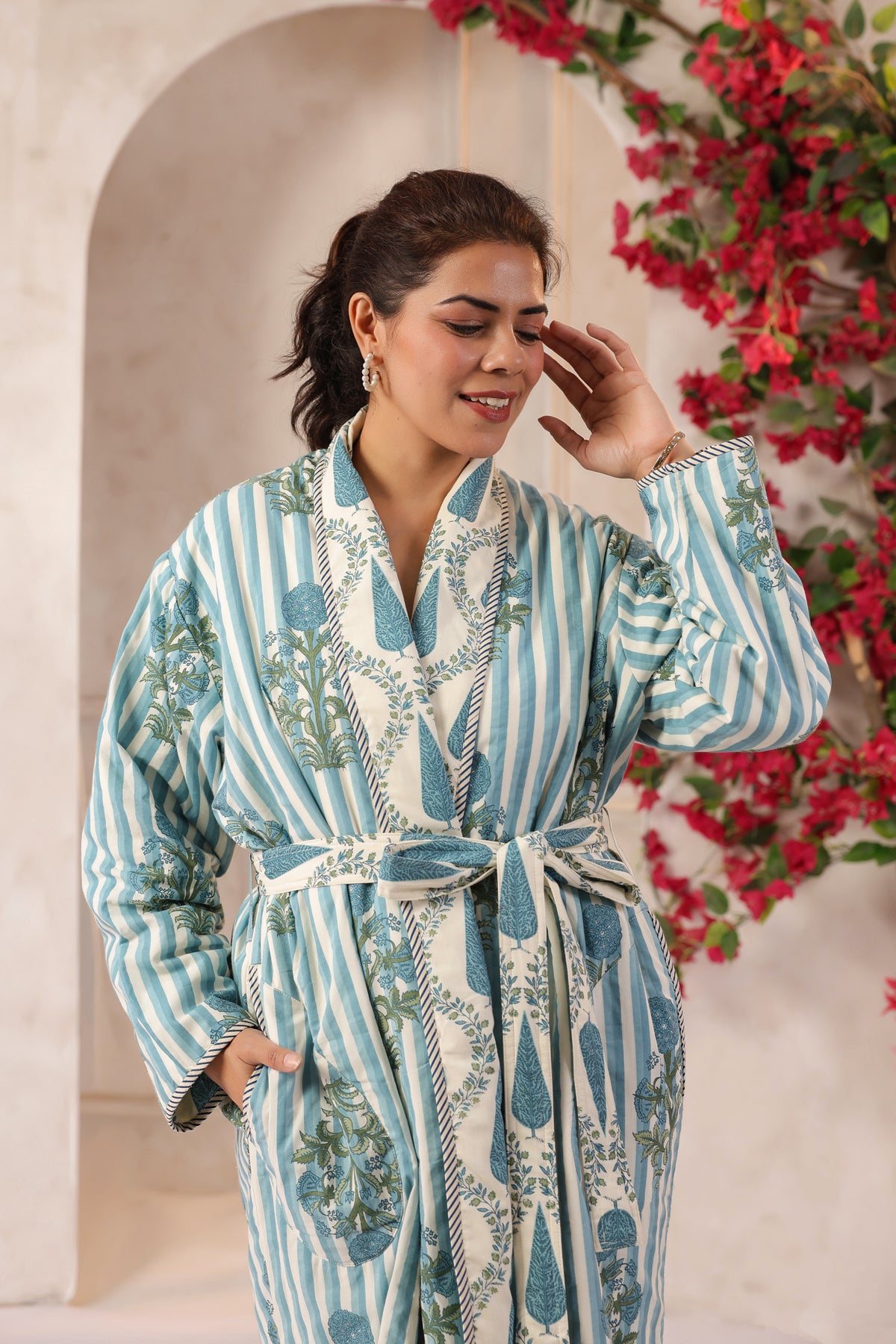 Reversible Robe Blue Stripes Printed Reversible Quilted Robes – Jaipur Morni