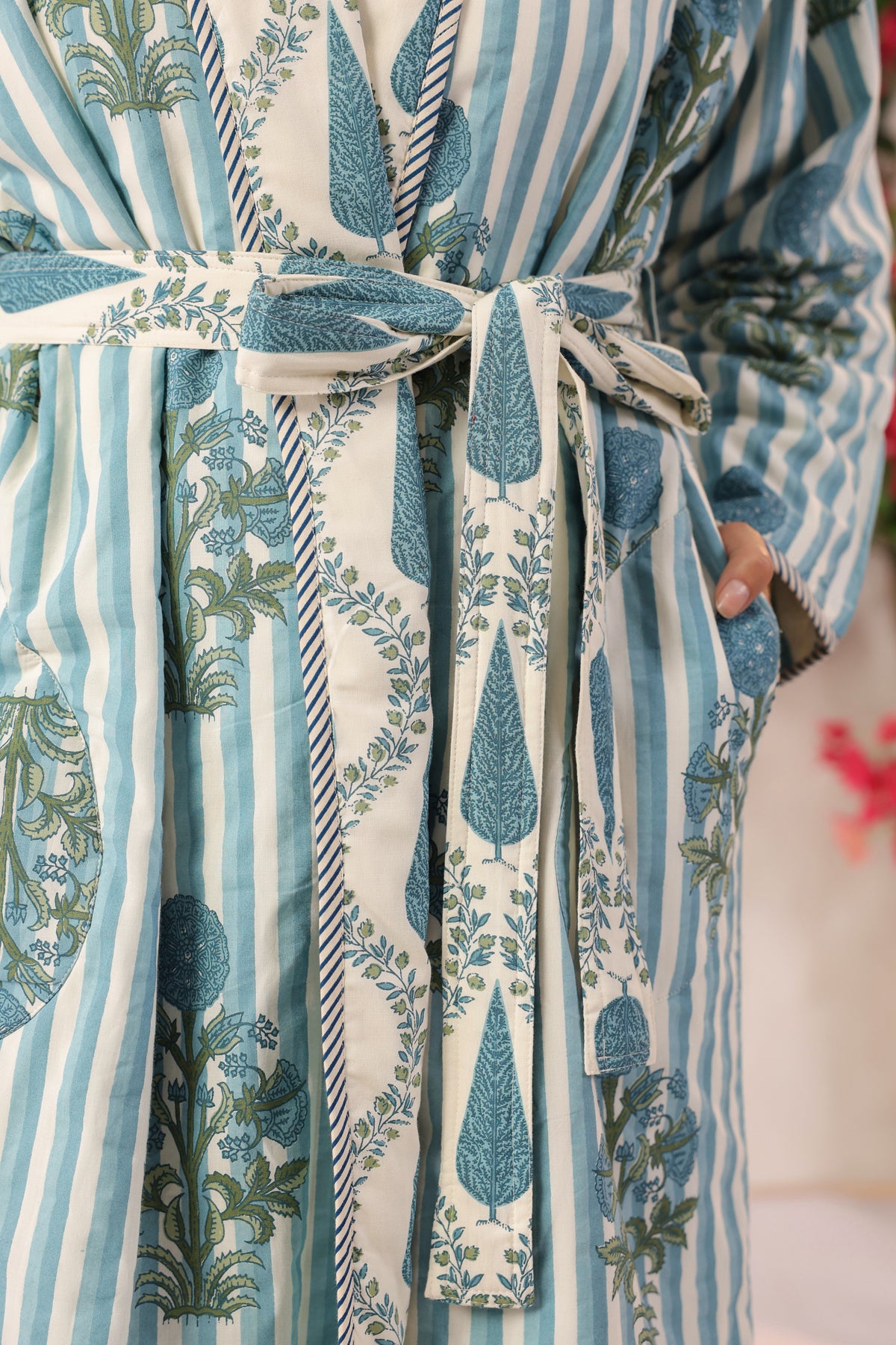 Blue Stripes Printed Reversible Quilted Robes