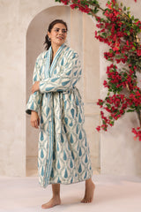 Blue Stripes Printed Reversible Quilted Robes