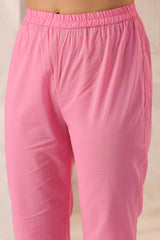 White and Pink Flower Printed  Kurta Set with Dupatta