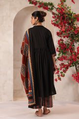 Black Piku Inspired Handcrafted Cotton Kurta Set with Dupatta