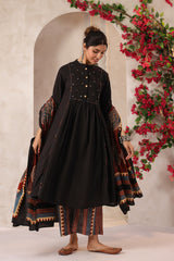 Black Piku Inspired Handcrafted Cotton Kurta Set with Dupatta