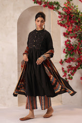 Black Piku Inspired Handcrafted Cotton Kurta Set with Dupatta