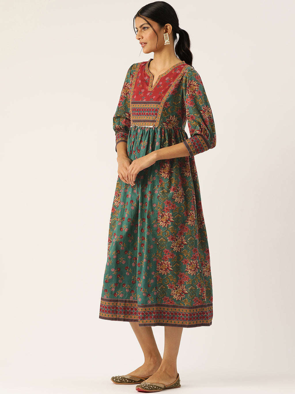 Green cotton printed kurti dress