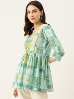 Woman Sea Green Printed Top