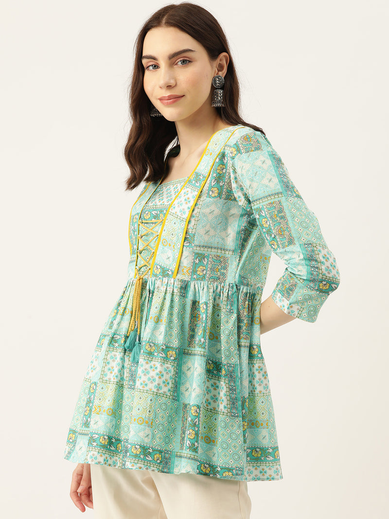 Woman Sea Green Printed Top