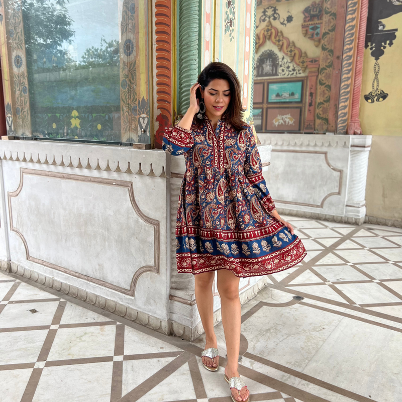 Blue printed cotton tunic