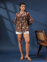 DarkGreen Handblock Printed Boho Volume Sleeves Top