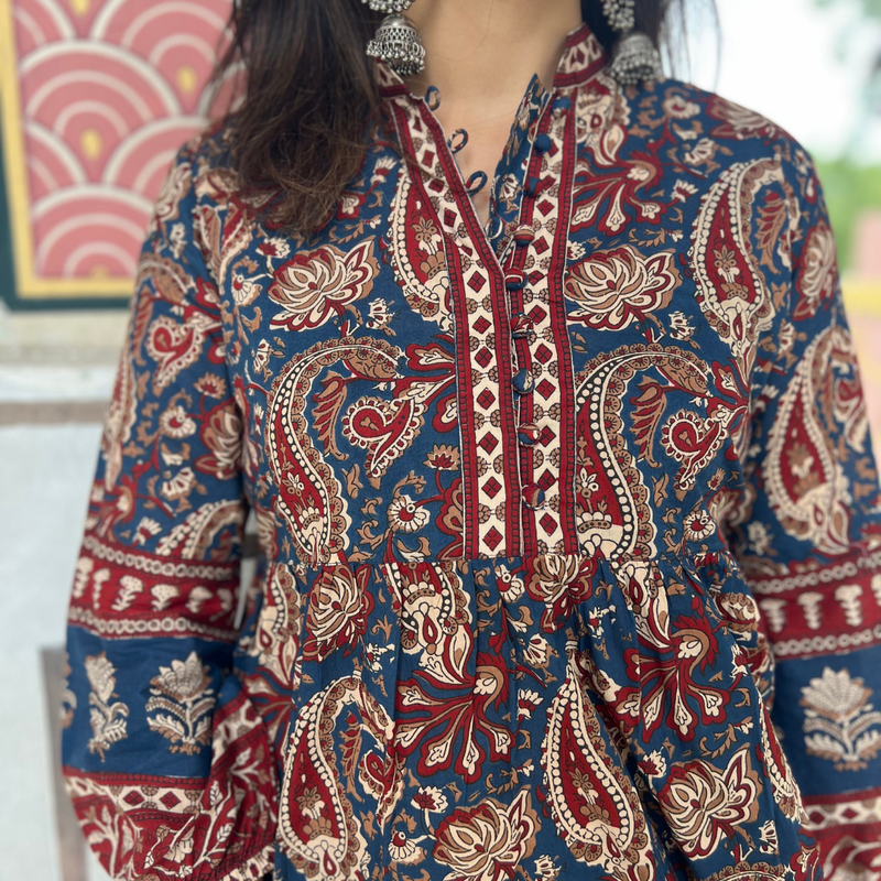 Blue printed cotton tunic