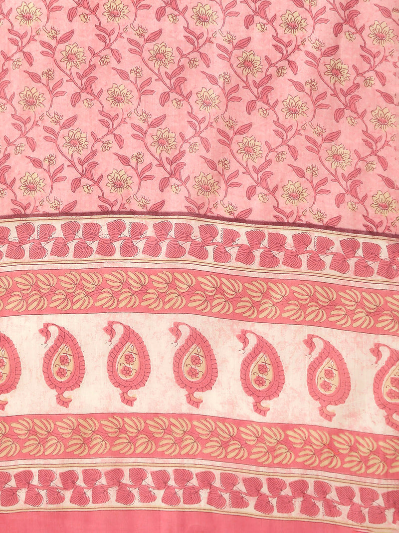 Women Floral Printed Regular Sequinned Cotton Kurta with Trousers & Dupatta