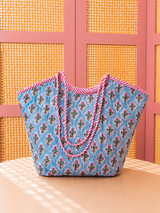 Iceblue Booti Basket Quilted Boho Tote Bag