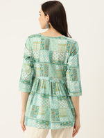 Woman Sea Green Printed Top