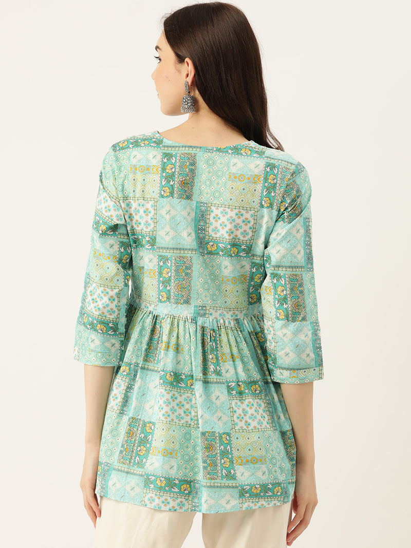 Woman Sea Green Printed Top