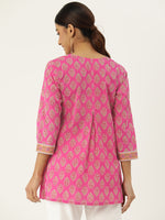 Pink  Printed Sequinned Pure Cotton Kurti
