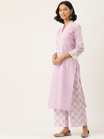 Lavender Printed Kurta and Palazzo Set