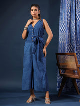 Indigo Breeze Handblock Cotton Jumpsuit
