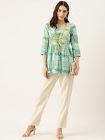 Woman Sea Green Printed Top