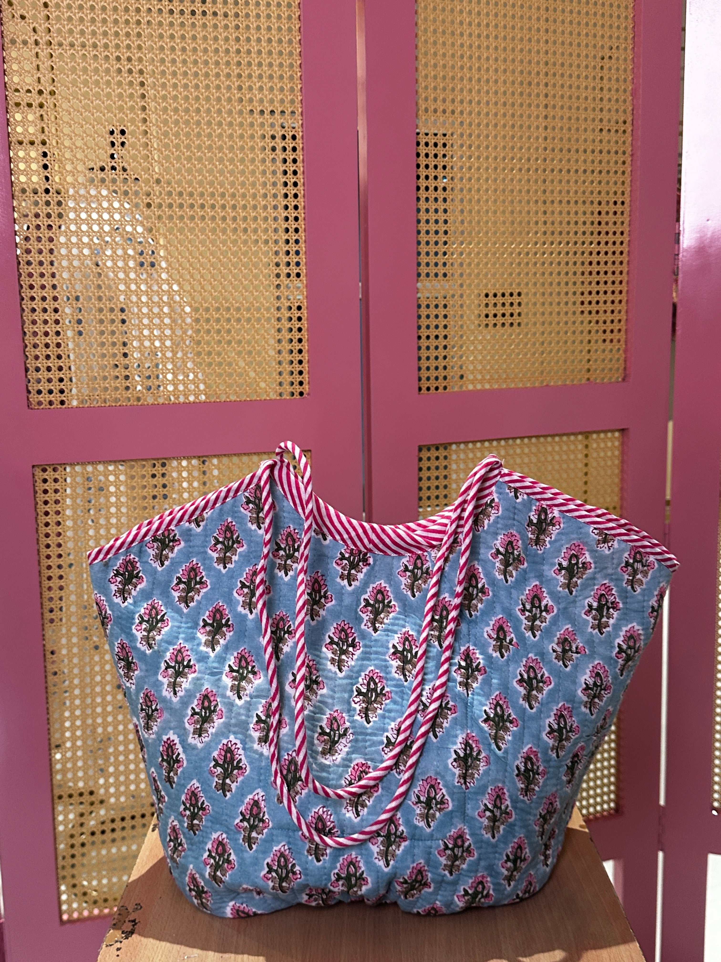 Iceblue Booti Basket Quilted Boho Tote Bag