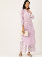 Lavender Printed Kurta and Palazzo Set