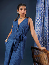 Indigo Breeze Handblock Cotton Jumpsuit