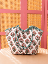 White Boota Basket Quilted Boho Tote Bag