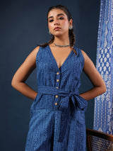 Indigo Breeze Handblock Cotton Jumpsuit