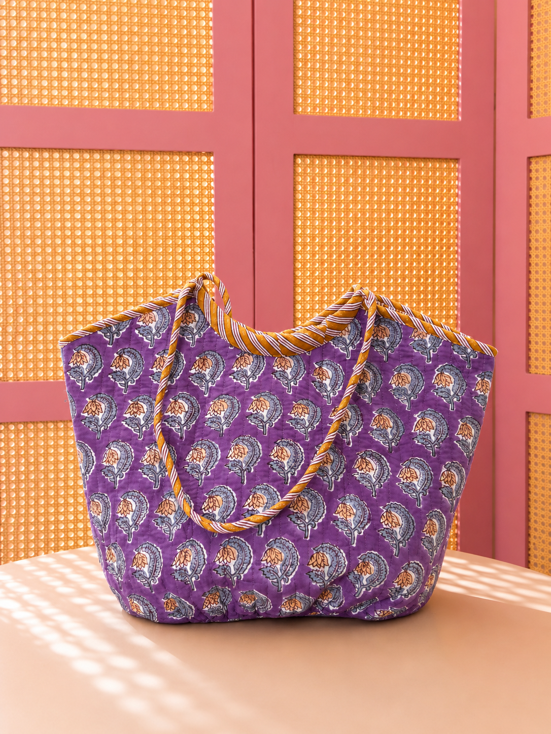 Purple Booti Basket Quilted Boho Tote Bag