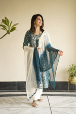Meher Green Printed Sequinned Pure Cotton Kurta with Trousers & Dupatta