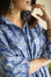 Blue Printed Shirt Style Kaftan Top