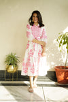 White & Pink Mughal Printed Tier Cotton Dress