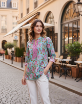 Turquoise Floral Printed Cotton Top